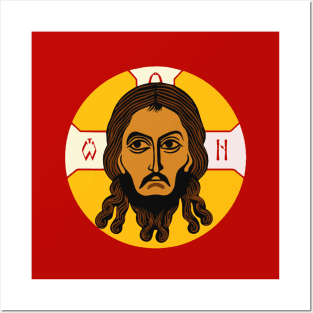 Icon of the Mandylion with red background Posters and Art